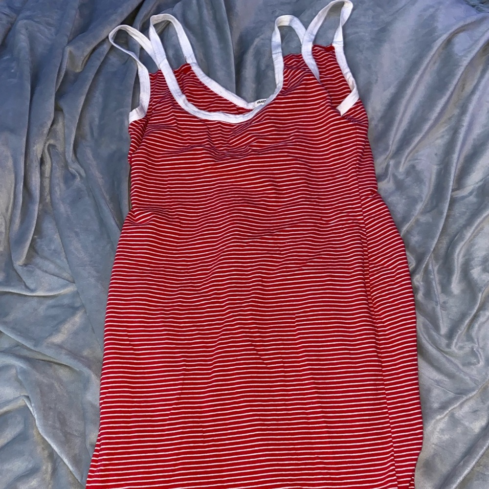 Red and white striped dress